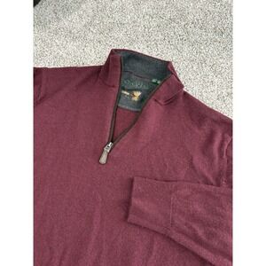 Orvis Mens Burgundy 100% Merino Wool Quarter Zip Pullover Sweater Large